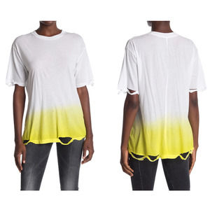 Unravel Project Lime and White Dip Dye Distressed Crew Neck Shirt